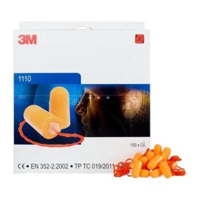 Tapones para los oídos de espuma 3M™ 1110 - Con cable, naranja,  500/estuche, 3M Stock# 7100099848